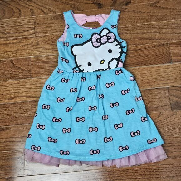 Sanrio Hello Kitty Dress Girls Size 4 Kids Blue Pink Tulle Tutu One Piece Outfit - Picture 1 of 9